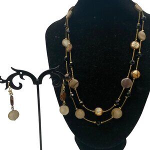Beaded Station Necklace Earring Set Park Lane Style Unmarked Shell Glass Earthy